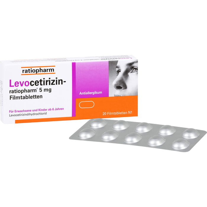 Levocetirizin-ratiopharm 5 mg Filmtabletten Antiallergikum, 20 pc Tablettes