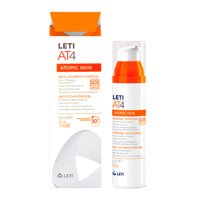 LETI AT4 Anti-Juckreiz Hydrogel - Beruhigender SOS-Helfer gegen quälenden Juckreiz bei trockener oder zu Neurodermitis neigender Haut, 50 ml Gel