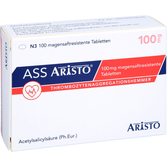 ASS Aristo 100 mg Tabletten zur Hemmung vom Zusammenhaften der Blutplättchen, 100 St. Tabletten