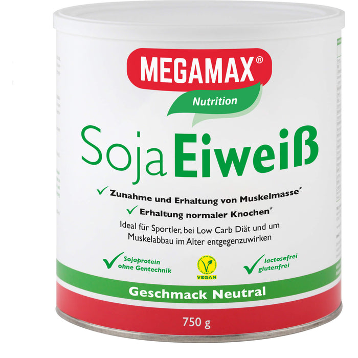 MEGAMAX Nutrition Soja Eiweiß Pulver Geschmack Neutral, 750 g Poudre