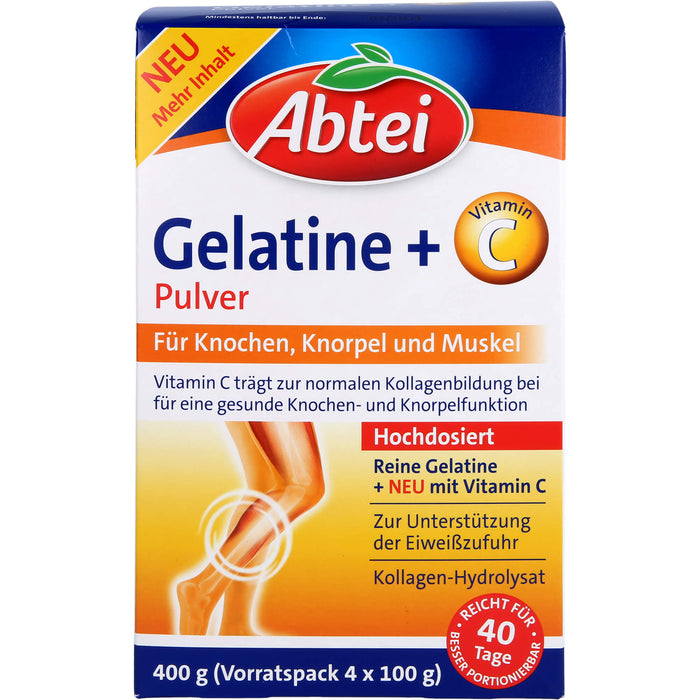 Abtei Gelatine Plus Vitamin C Pulver für Knochen, Knorpel und Muskeln, 400 g Powder