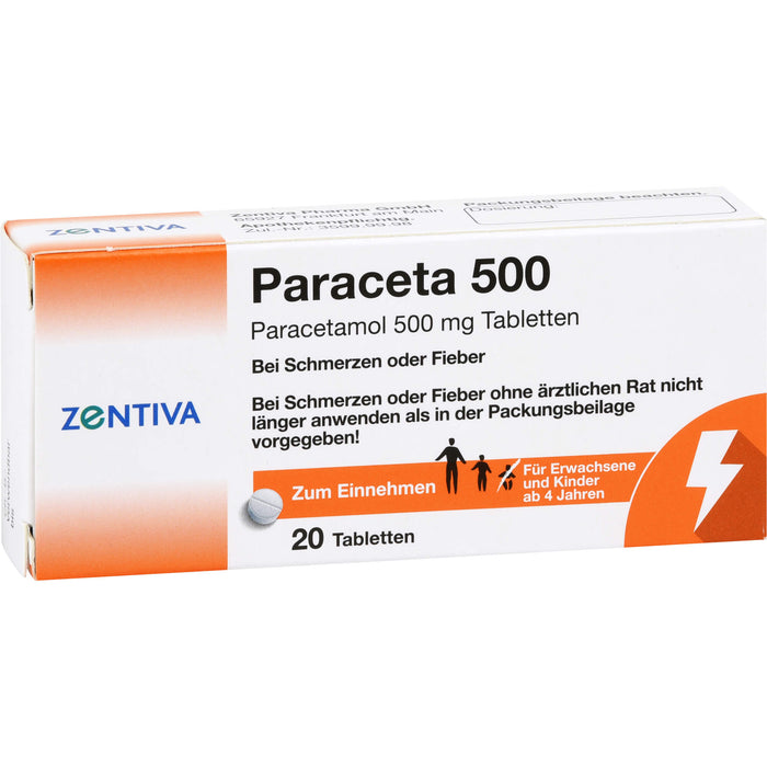 Zentiva Paraceta 500 Tabletten bei Schmerzen und Fieber, 20 St. Tabletten