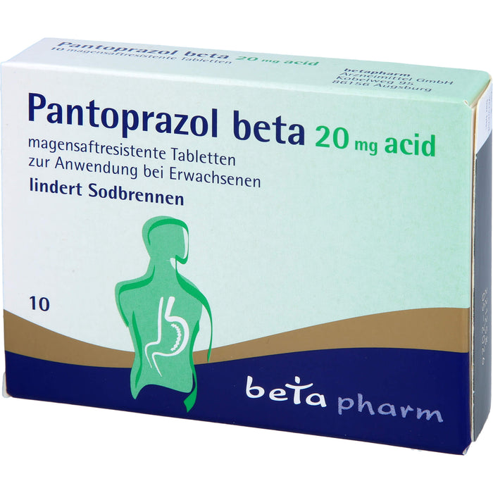 Pantoprazol beta 20 mg acid Tabletten lindert Sodbrennen, 10 St. Tabletten