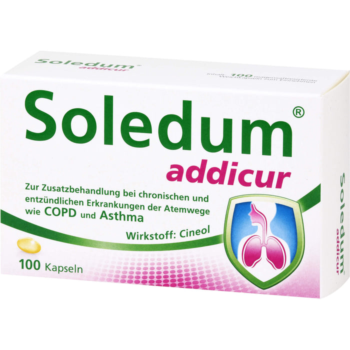 Soledum addicur Weichkapseln zur Zusatzbehandlung bei chronischen und entzündlichen Erkrankungen der Atemwege wie COPD & Asthma, 100 pcs. Capsules