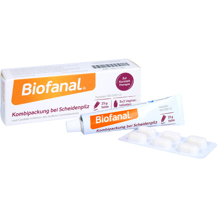 Biofanal Kombipackung bei Scheidenpilz und Candida-Infektionen des äußeren Genitalbereichs, 100 000 I.E. Salbe und Vaginaltabletten, 1 pc Paquet combiné