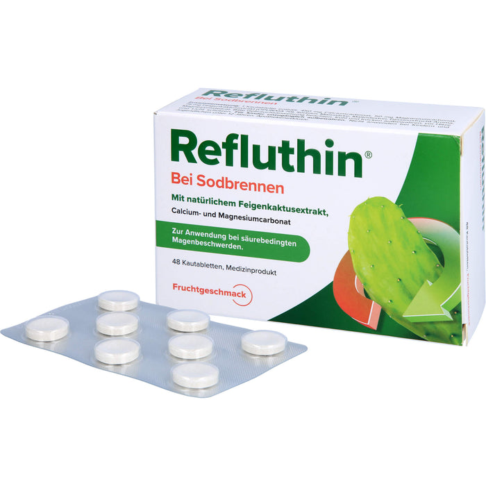 Refluthin Kautabletten bei Sodbrennen Frucht, 48 pcs. Tablets