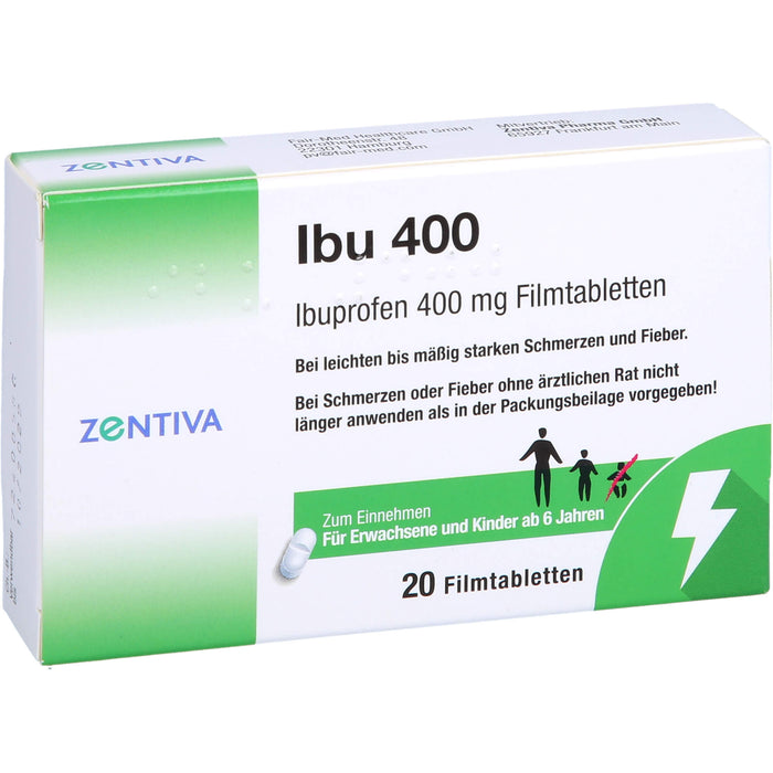 Zentiva Ibu 400 Filmtabletten bei Schmerzen und Fieber, 20 pcs. Tablets