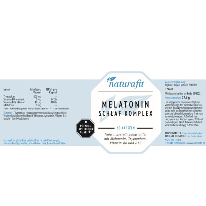 naturafit Melatonin Schlaf Komplex Kapseln, 60 pc Capsules