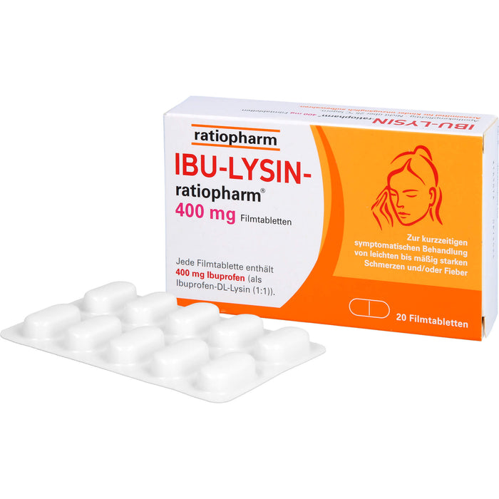 IBU-LYSIN-ratiopharm 400 mg Filmtabletten bei Schmerzen und Fieber, 20 pc Tablettes