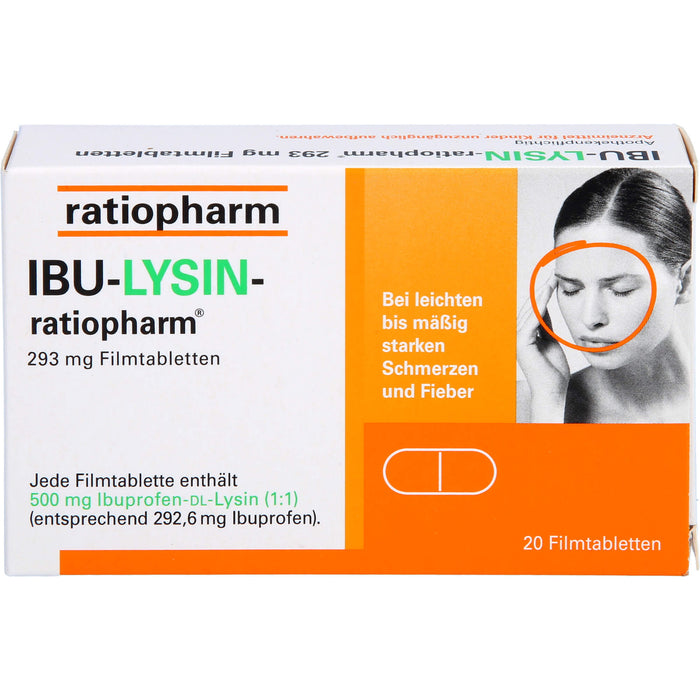 IBU-LYSIN-ratiopharm 293 mg Filmtabletten bei Schmerzen und Fieber, 20 St. Tabletten