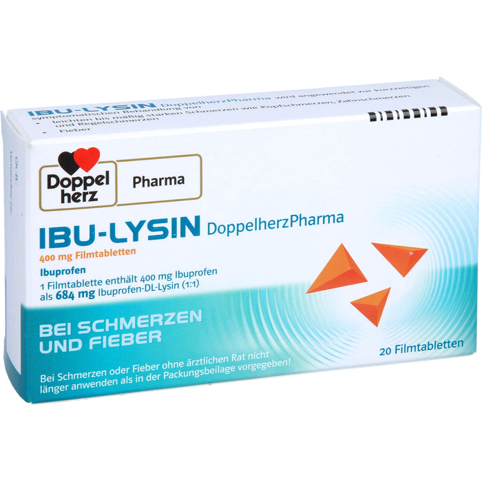 Doppelherz PharmaI IBU-LYSIN 400 mg Filmtabletten bei Schmerzen und Fieber, 20 St. Tabletten