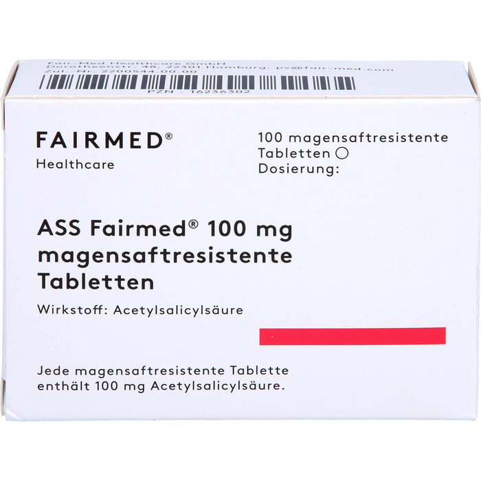 ASS Fairmed 100 mg Tabletten zur Verringerung der Entstehung von Blutgerinseln, 100 St. Tabletten