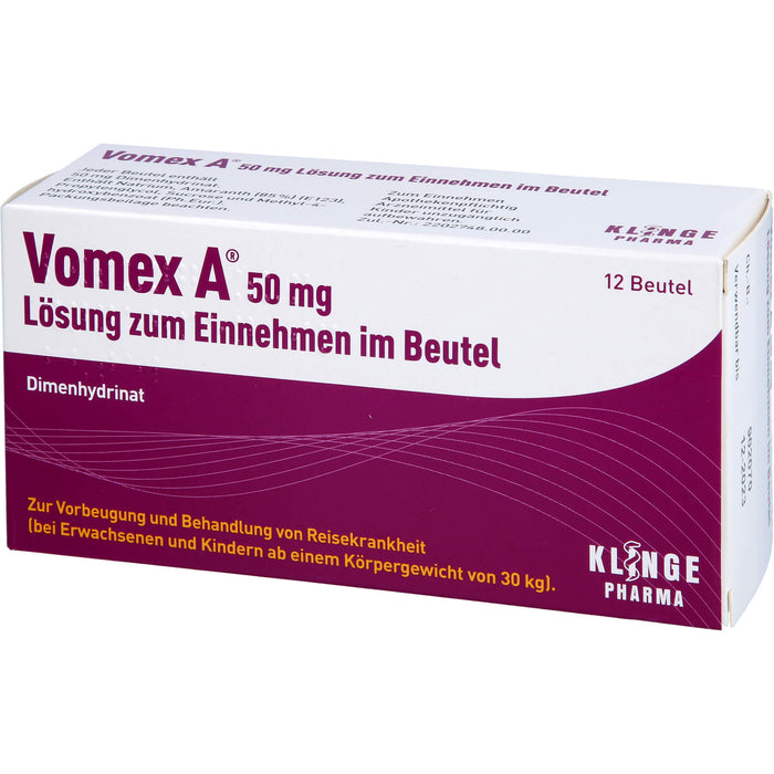 Vomex A 50 mg Beutel gegen Reisekrankheit, 12 St. Beutel