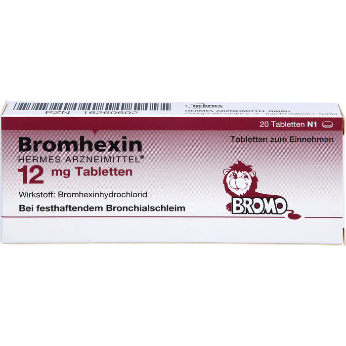 Bromhexin Hermes Arzneimittel 12 mg Tabletten bei festhaftendem Bronchialschleim, 20 pcs. Tablets