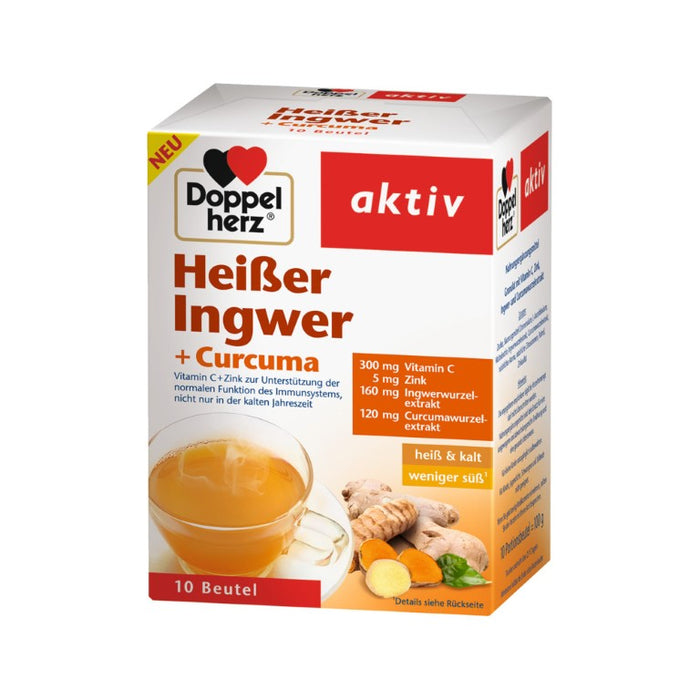 Doppelherz Heißer Ingwer + Curcuma Beutel zur Unterstützung des Immunsystems, 10 pcs. Sachets