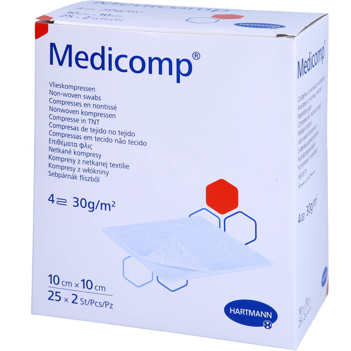 Medicomp Vliesstoffkompressen steril 10 x 10 cm 4 lagig zur Wundversorgung, 50 pcs. Compresses