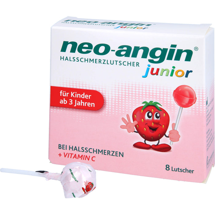 neo-angin Junior Halsschmerzlutscher bei Halsschmerzen, 8 pc Lollipop