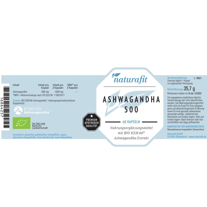 Naturafit Ashwagandha 500, 60 St KAP