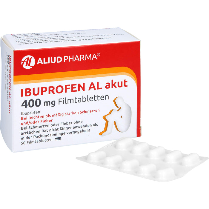 Ibuprofen AL akut 400 mg Filmtabletten bei leichten bis mäßig starken Schmerzen und Fieber, 50 pc Tablettes