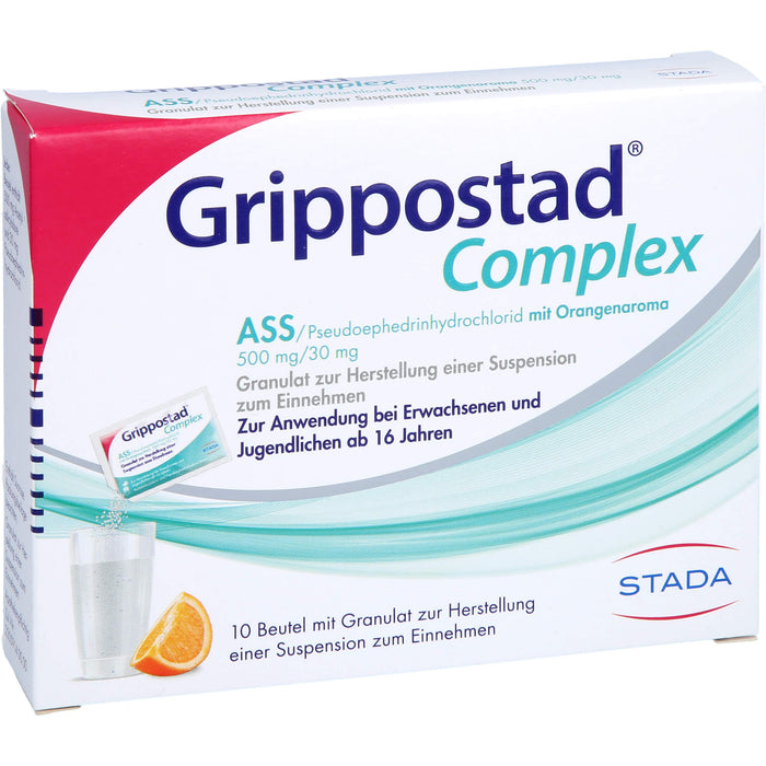 Grippostad Complex ASS / Pseudoephedrinhydrochlorid mit Orangenaroma Granulat bei Schnupfen und erkältungsbedeingten Schmerzen und Fieber, 10 pcs. Sachets