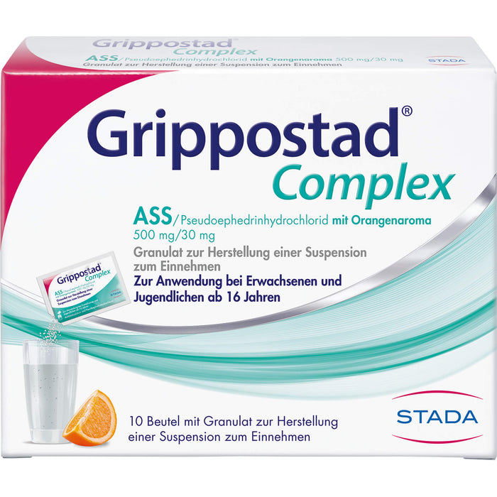 Grippostad Complex ASS / Pseudoephedrinhydrochlorid mit Orangenaroma Granulat bei Schnupfen und erkältungsbedeingten Schmerzen und Fieber, 10 pcs. Sachets