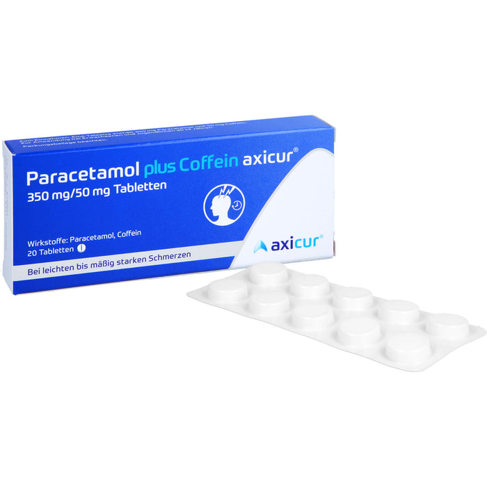 Paracetamol plus Coffein axicur 350 mg/50 mg Tabletten bei leichten bis mäßig starken Schmerzen, 20 pcs. Tablets