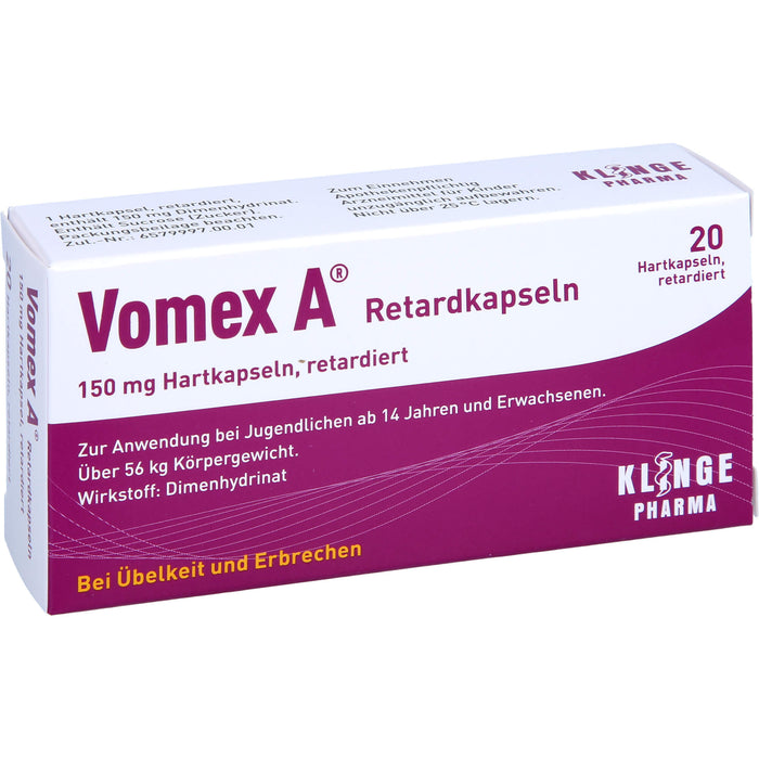 Vomex A 150 mg Retardkapseln 150 mg bei Übelkeit und Erbrechen, 20 pcs. Capsules