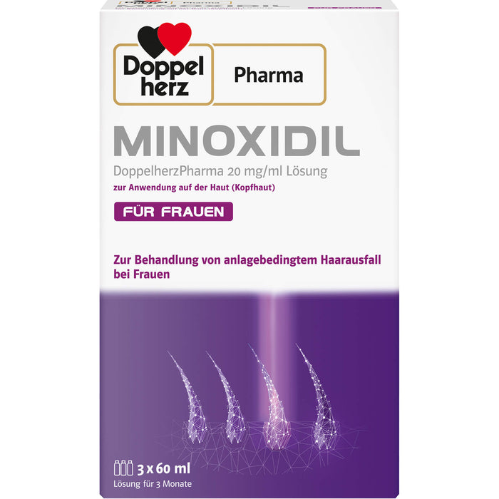 MINOXIDIL DoppelherzPharma 20 mg/ml Lösung zur Anwendung auf der Haut (Kopfhaut), Für Frauen, 3X60 ml LOE