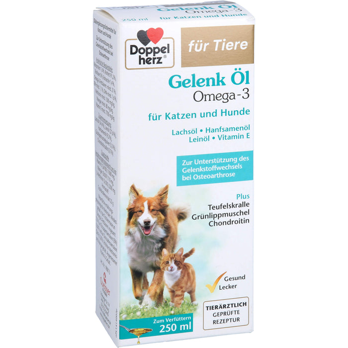 Doppelherz Gelenk Öl Omega 3 Lösung für Katzen + Hunde zur Unterstützung des Gelenkstoffwechsels bei Osteoarthrose, 250 ml Solution