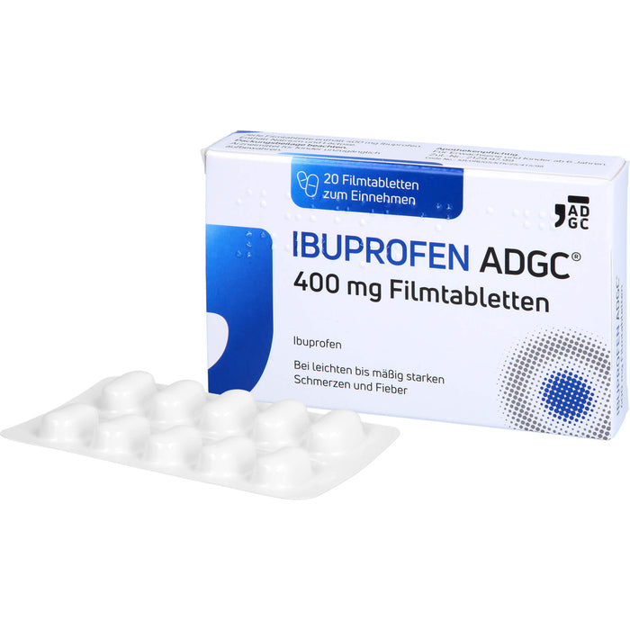 Ibuprofen ADGC 400 mg Filmtabletten bei Schmerzen oder Fieber, 20 pc Tablettes