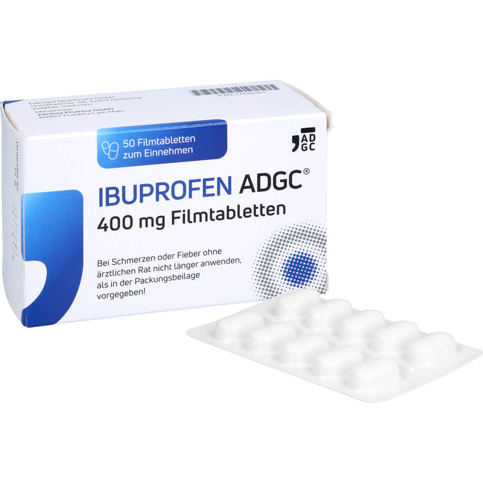 Ibuprofen ADGC 400 mg Filmtabletten bei Schmerzen oder Fieber, 50 pcs. Tablets