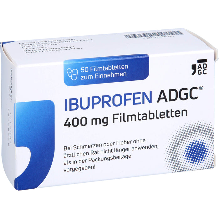 Ibuprofen ADGC 400 mg Filmtabletten bei Schmerzen oder Fieber, 50 pcs. Tablets