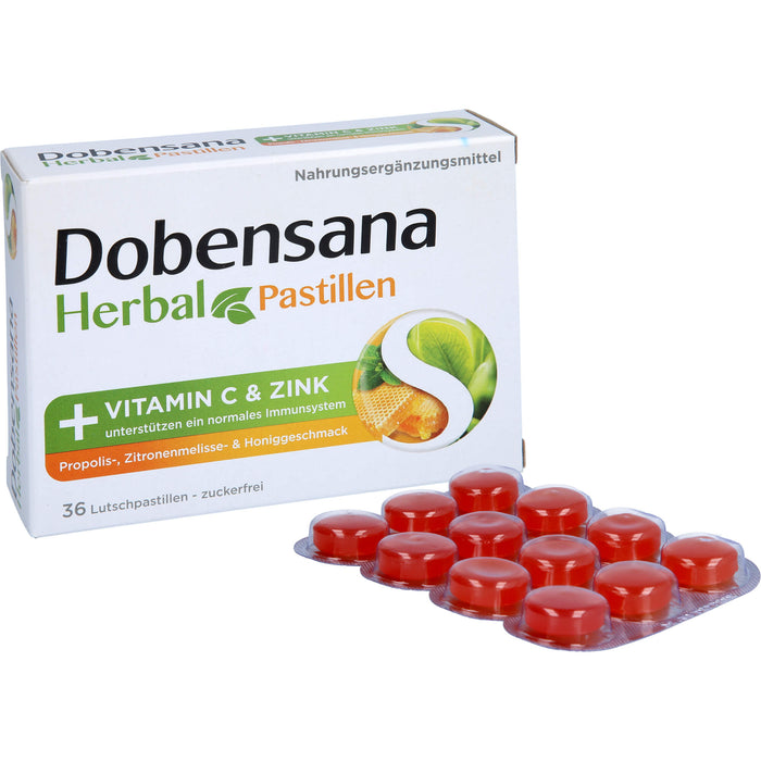 Dobensana Herbal Lutschpastillen mit  Honiggeschmack Vitamin C Zink, 36 pcs. Pastilles