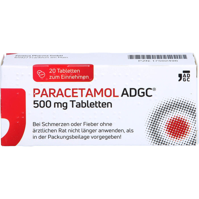 Paracetamol ADGC 500 mg Tabletten bei Schmerzen oder Fieber, 20 St. Tabletten