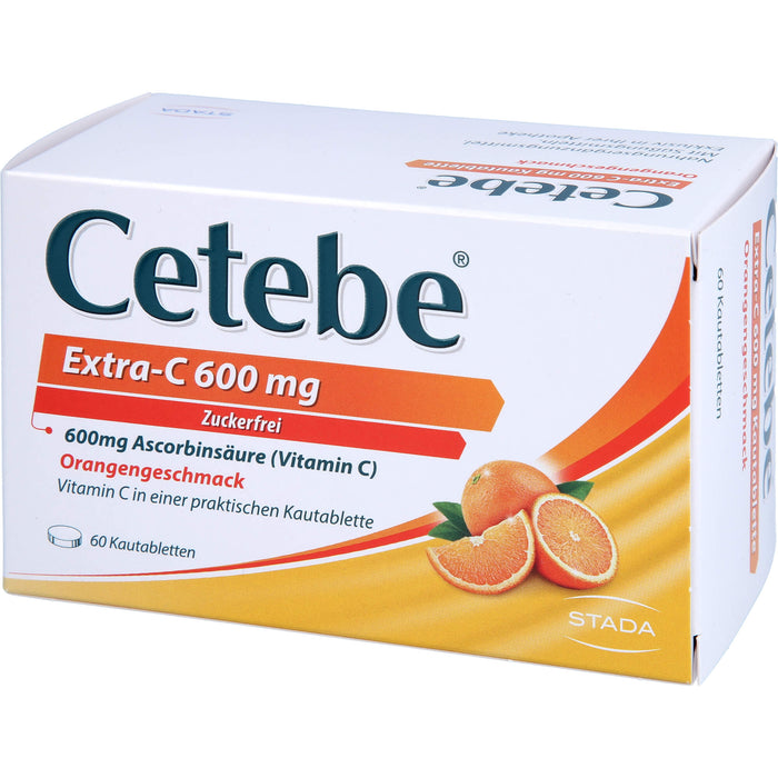 Cetebe Kautabletten Extra-C 600 mg unterstützt Ihre Immunabwehr mit Orangengeschmack, 60 St. Tabletten