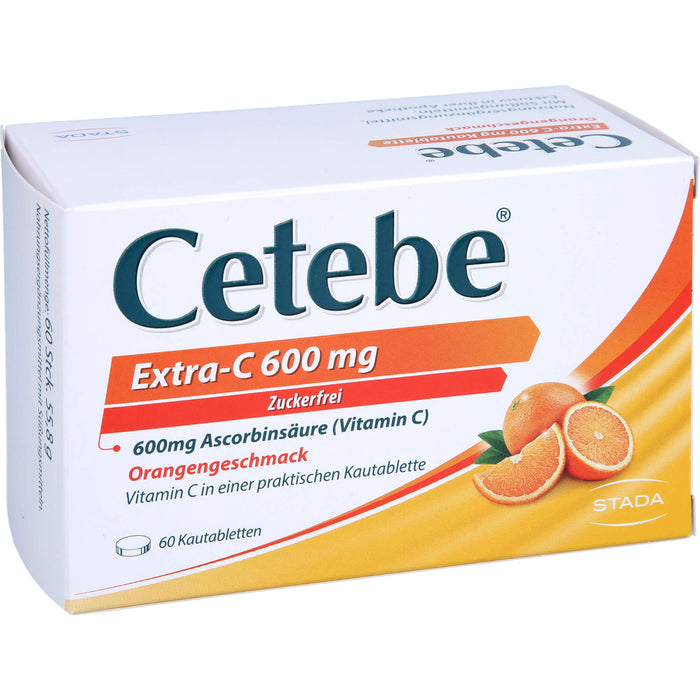 Cetebe Kautabletten Extra-C 600 mg unterstützt Ihre Immunabwehr mit Orangengeschmack, 60 pc Tablettes