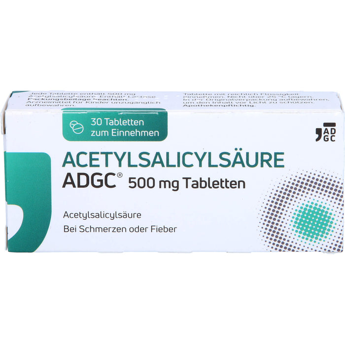 Acetylsalicylsäure ADGC 500 mg Tabletten bei Schmerzen oder Fieber, 30 pc Tablettes