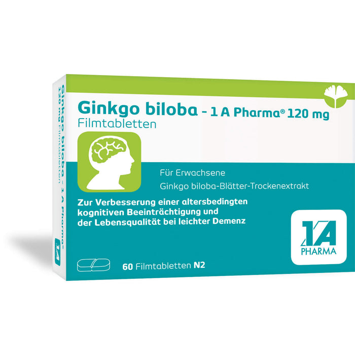 1 A Pharma Ginkgo biloba 120 mg Filmtabletten zur Verbesserung einer altersbedingten kognitiven Beeinträchtigung und bei leichter Demenz, 60 St. Tabletten