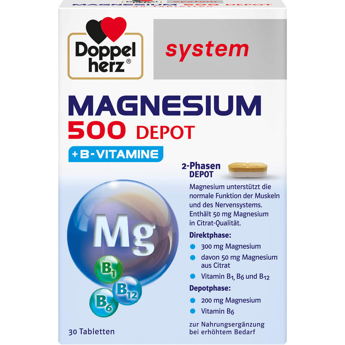 Doppelherz System Magnesium 500 Depot Tabletten für Muskeln und Nervensystem, 30 pc Tablettes