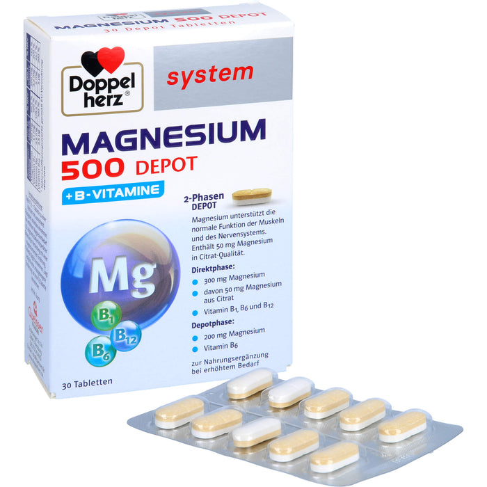 Doppelherz System Magnesium 500 Depot Tabletten für Muskeln und Nervensystem, 30 pc Tablettes