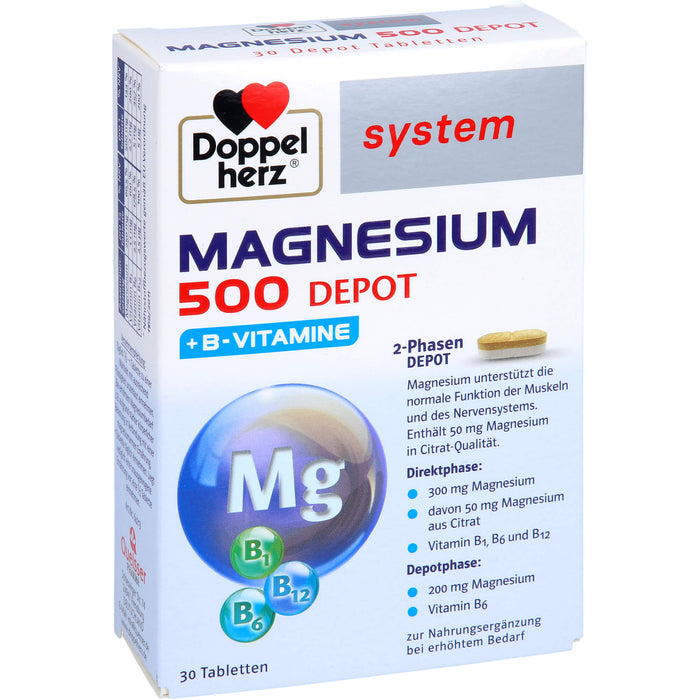 Doppelherz System Magnesium 500 Depot Tabletten für Muskeln und Nervensystem, 30 pc Tablettes