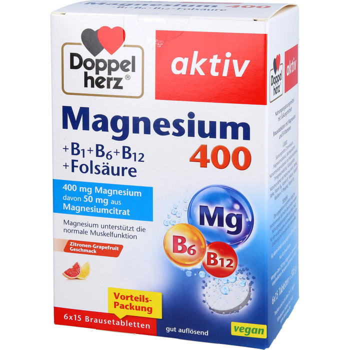 Doppelherz Magnesium 400 + B1 + B6 + B12 +Folsäure, 6X15 St BTA