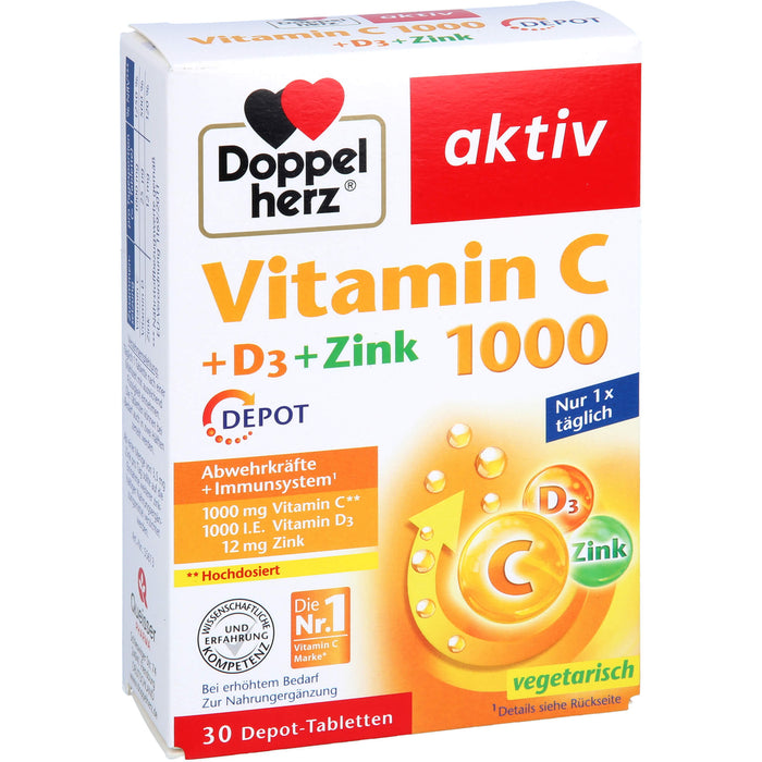 Doppelherz Vitamin C 1000 + D3 + Zink Depot, 30 St. Tabletten