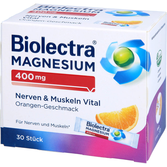 Biolectra Magnesium 400 mg Nerven & Muskeln Vital Direktstick mit Orangen-Geschmack, 30 pc Sachets