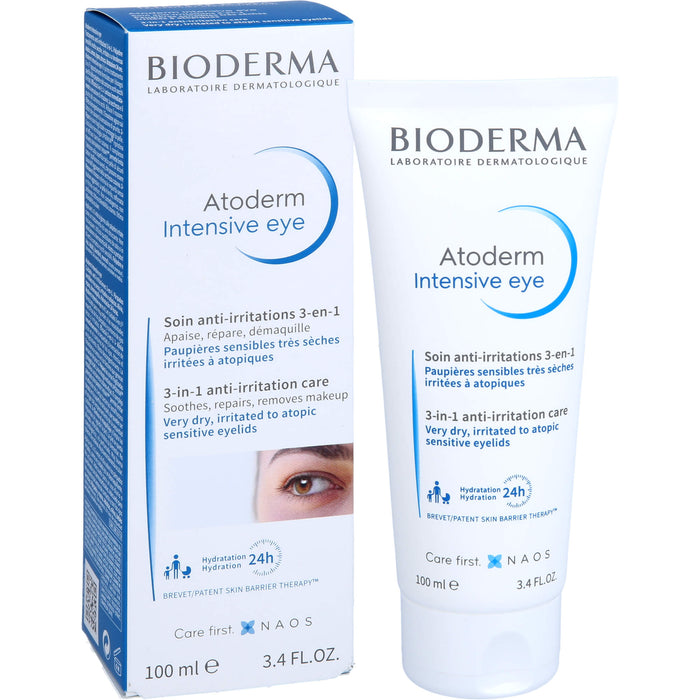 BIODERMA Atoderm Intensive eye Augencreme mit Hyaluronsäure bei trockenen, juckenden, irritierten bis zu Neurodermitis neigenden Augenlidern, 100 ml Creme