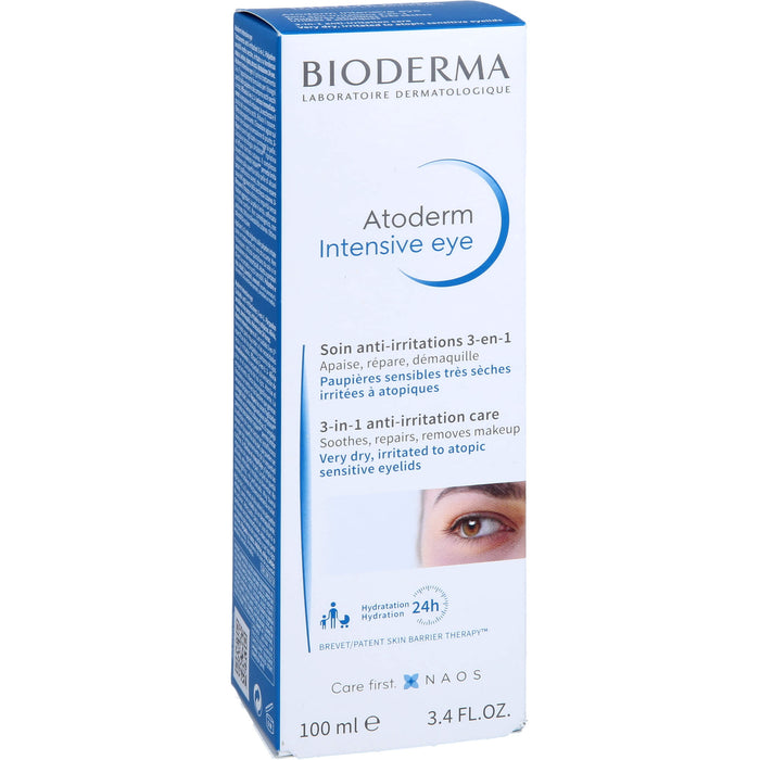 BIODERMA Atoderm Intensive eye Augencreme mit Hyaluronsäure bei trockenen, juckenden, irritierten bis zu Neurodermitis neigenden Augenlidern, 100 ml Creme