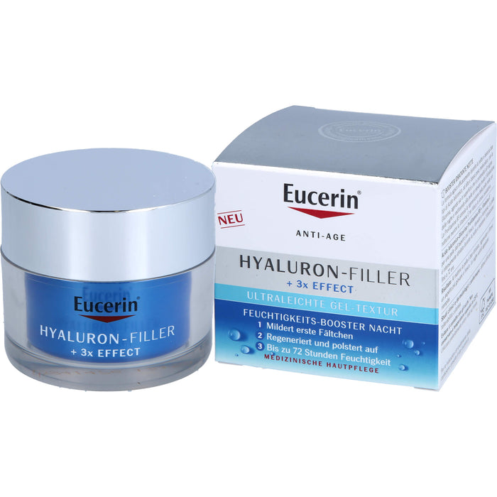 Eucerin Hyaluron-Filler und 3x Effect Feuchtigkeits-Booster Nachtpflege – Gesichtspflege mit Hyaluronsäure gegen Falten, 50 ml Crème