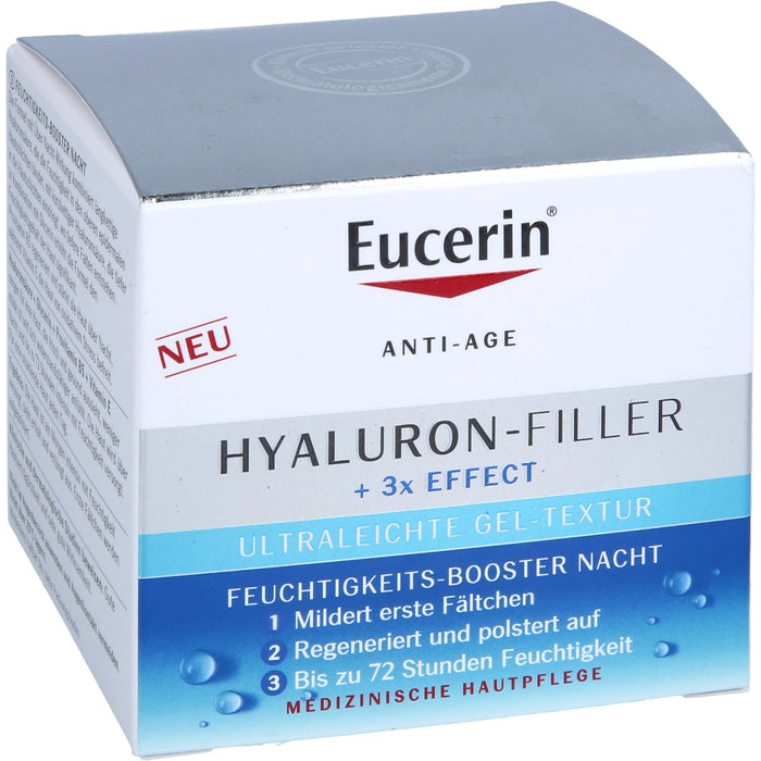 Eucerin Hyaluron-Filler und 3x Effect Feuchtigkeits-Booster Nachtpflege – Gesichtspflege mit Hyaluronsäure gegen Falten, 50 ml Creme