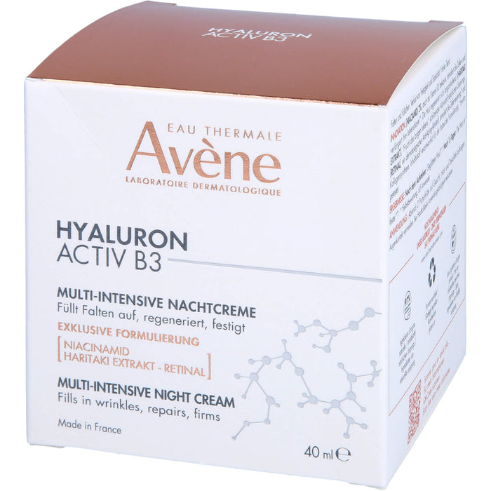 Avène Hyaluron Activ B3 Multi-intensive Nachtcreme - Anti-Aging Pflege gegen Falten mit Niacinamid, 40 ml Creme