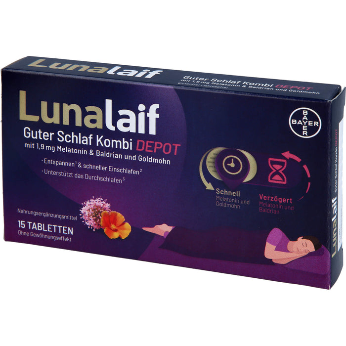 Lunalaif Guter Schlaf Kombi Depot mit 1,9 mg Melatonin Tabletten, 15 pcs. Tablets